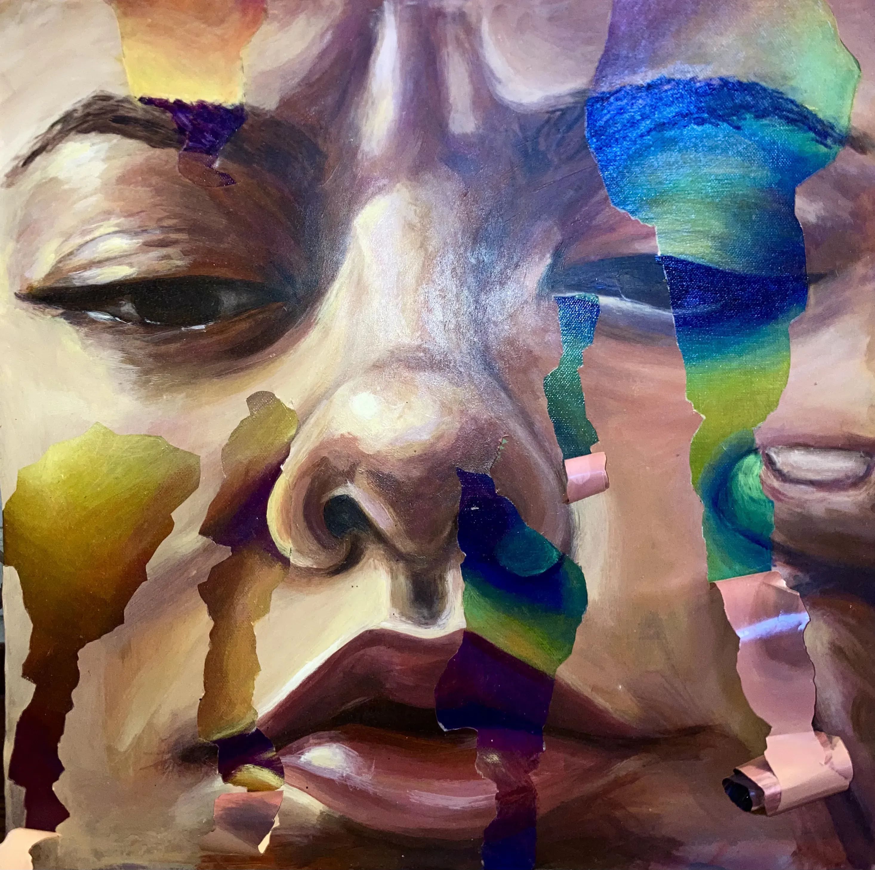 peeled-2019-acrylic and collage on canvas